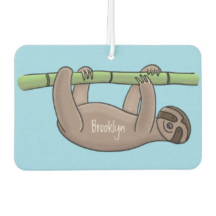 Cute smiling sloth on bamboo cartoon illustration car air freshener
