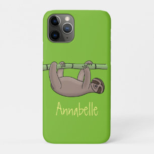 Cute smiling sloth on bamboo cartoon illustration iPhone 11 pro case