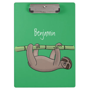 Cute smiling sloth on bamboo cartoon illustration clipboard