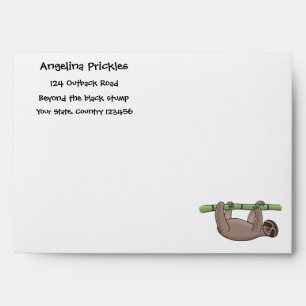 Cute smiling sloth on bamboo cartoon illustration envelope