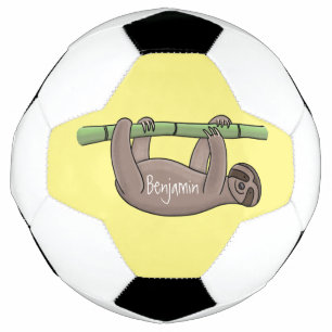 Cute smiling sloth on bamboo cartoon illustration football