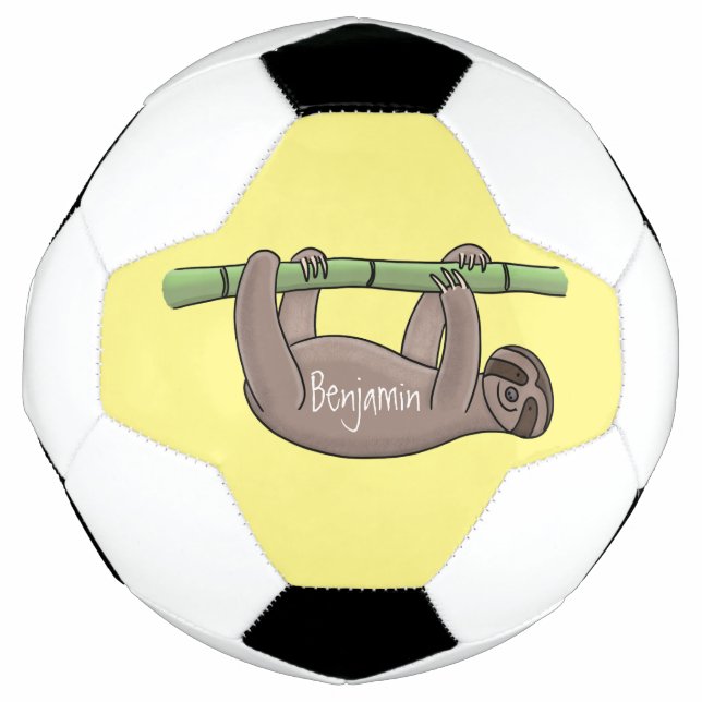 Cute smiling sloth on bamboo cartoon illustration football (Front)