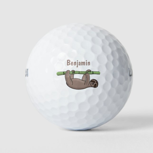 Cute smiling sloth on bamboo cartoon illustration golf balls (Front)