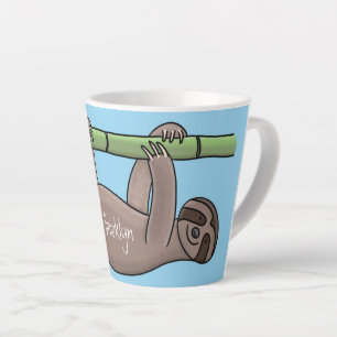 Cute smiling sloth on bamboo cartoon illustration latte mug