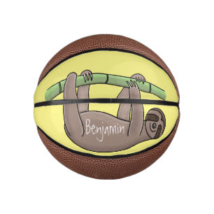 Cute smiling sloth on bamboo cartoon illustration  mini basketball