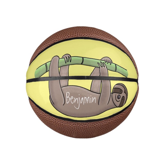 Cute smiling sloth on bamboo cartoon illustration  mini basketball (Front)