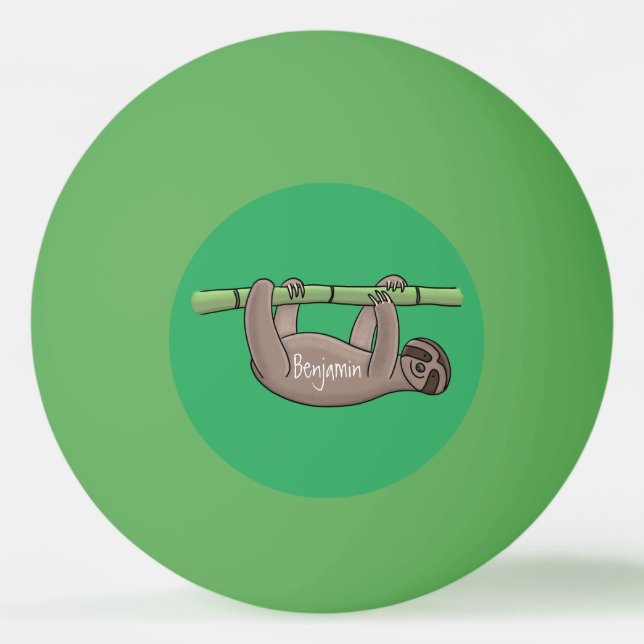 Cute smiling sloth on bamboo cartoon illustration ping pong ball (Front)