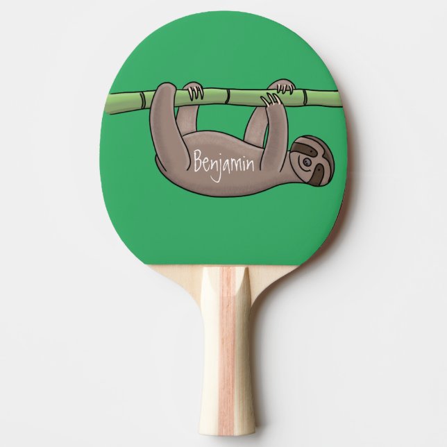 Cute smiling sloth on bamboo cartoon illustration ping pong paddle (Front)