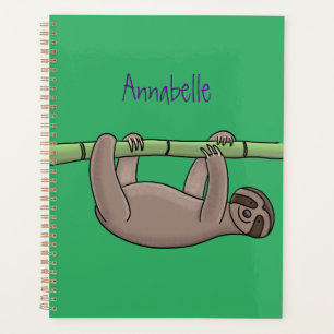 Cute smiling sloth on bamboo cartoon illustration planner