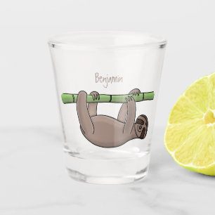 Cute smiling sloth on bamboo cartoon illustration shot glass
