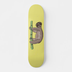 Cute smiling sloth on bamboo cartoon illustration skateboard