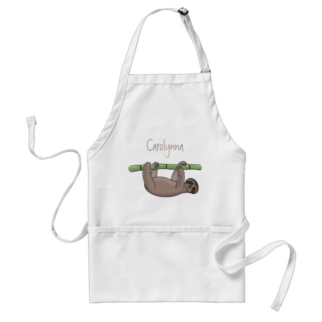 Cute smiling sloth on bamboo cartoon illustration standard apron (Front)