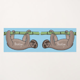 Cute smiling sloth on bamboo cartoon illustration yoga mat