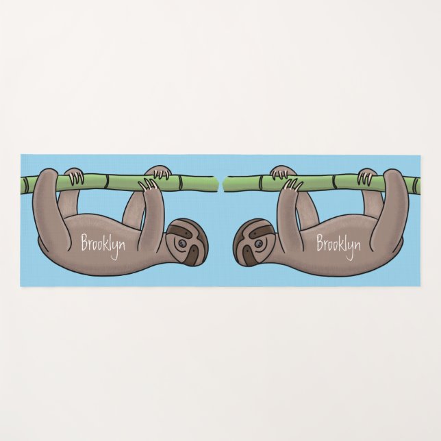 Cute smiling sloth on bamboo cartoon illustration yoga mat (Front (Horizontal))
