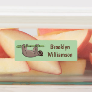 Cute smiling sloth on bamboo cartoon personalised 