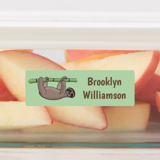 Cute smiling sloth on bamboo cartoon personalised  (Affixed)