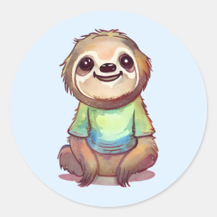 Cute Smiling Sloth Wearing a Shirt Classic Round Sticker