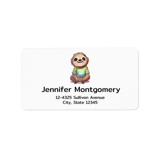 Cute Smiling Sloth Wearing a Shirt Label (Front)