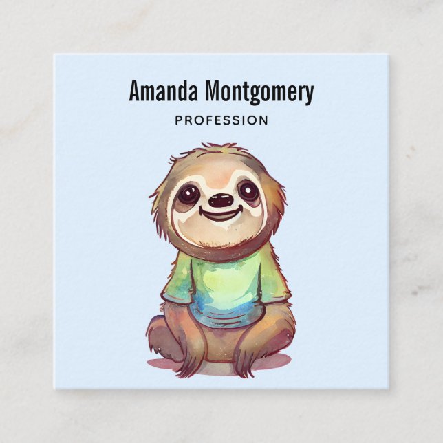 Cute Smiling Sloth Wearing a Shirt Square Business Card (Front)