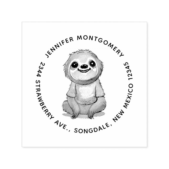  Cute Smiling Sloth Wearing a Shirt with Address Self-inking Stamp (Design)