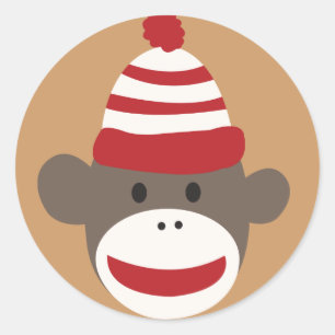 Cute Smiling Sock Monkey Face Sticker