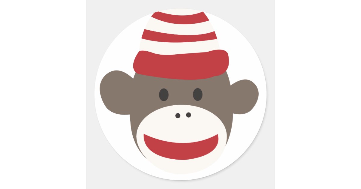 Cute Smiling Sock Monkey Face Sticker | Zazzle
