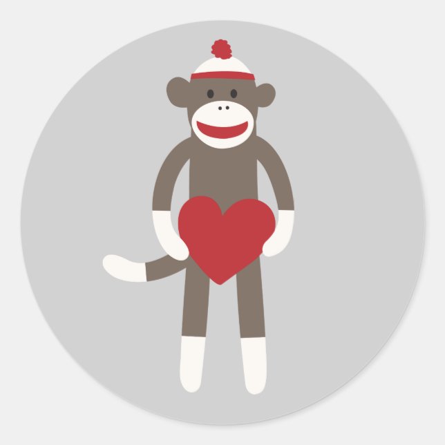 Cute Smiling Sock Monkey with Heart Sticker (Front)