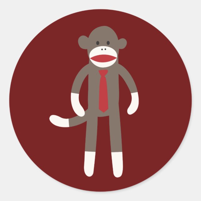Cute Smiling Sock Monkey with Tie Sticker (Front)
