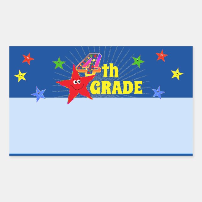 Cute Smiling Star 4th Grade Name Label Sticker (Front)