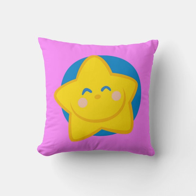 Cute Smiling Star , Pink Pillow (Front)