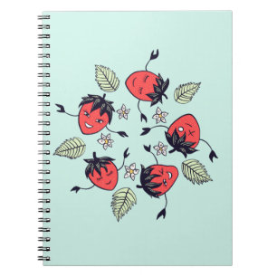 Cute Smiling Strawberry Characters Fun Cartoon Notebook