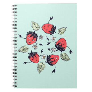Cute Smiling Strawberry Characters Fun Cartoon Notebook