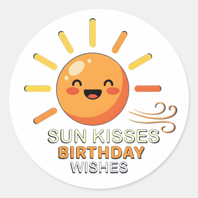 Cute Smiling Sun Birthday Stickers - Sun Kisses Wi (Front)