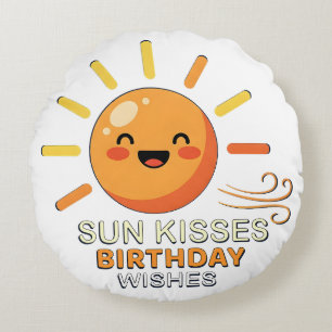 Cute Smiling Sun Birthday Wishes Round Throw Pillo Cushion