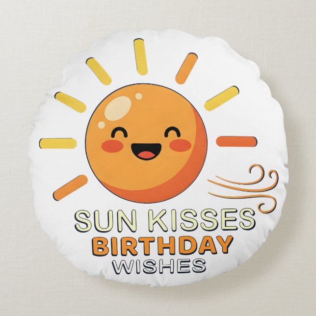 Cute Smiling Sun Birthday Wishes Round Throw Pillo Round Cushion (Front)