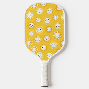 Cute smiling sun cartoon art pickleball paddle