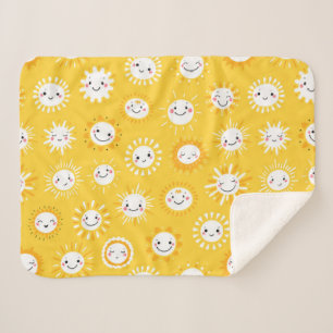Cute smiling sun cartoon art sherpa blanket