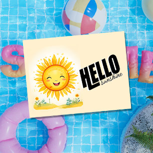 Cute Smiling Sun Illustration Typography Hello Sun Holiday Postcard