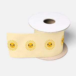 Cute Smiling Sun Watercolor Boho Design Satin Ribbon