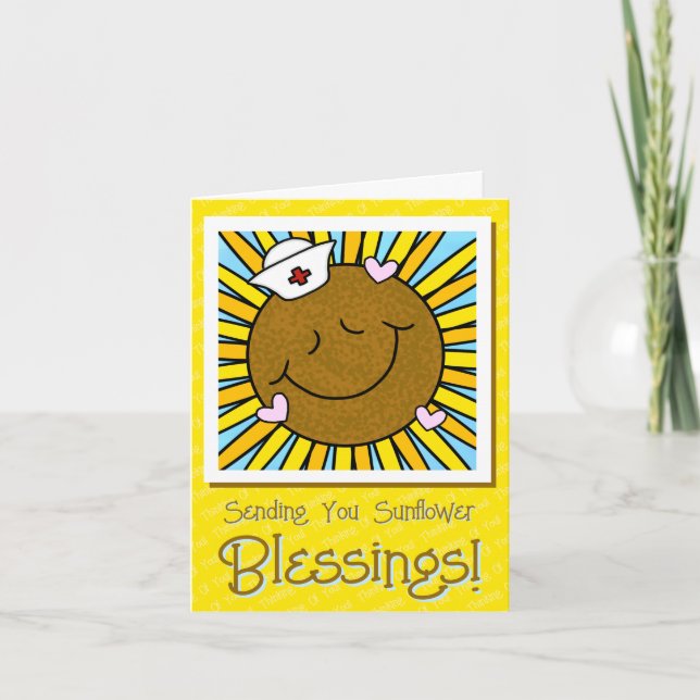 Cute Smiling Sunflower Nurse Get Well Soon  Card (Front)