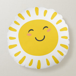 Cute Smiling Sunshine Nursery Round Cushion