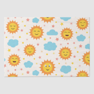Cute Smiling Sunshine with Clouds and Stars Patter Tissue Paper