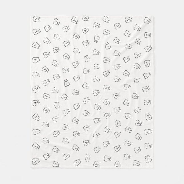 Cute Smiling Teeth Fleece Blanket- black and white Blanket (Front)