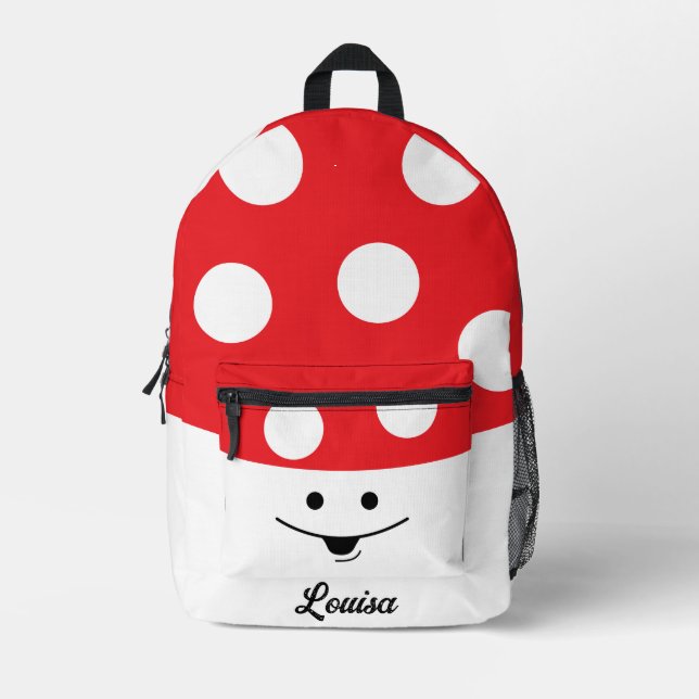Cute Smiling Toadstool Personalised Printed Backpack (Front)