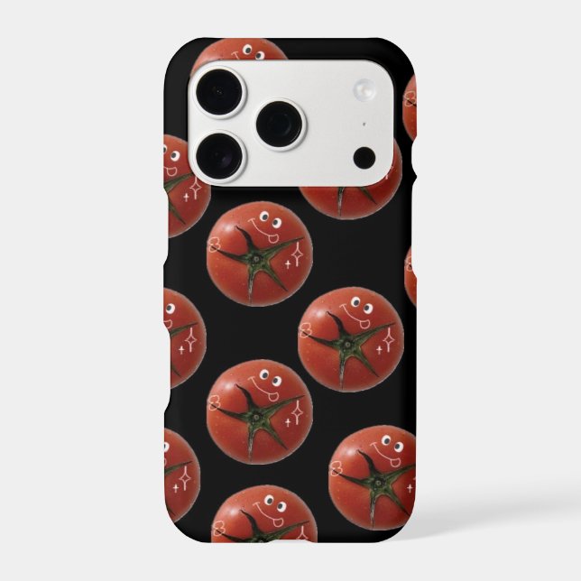 Cute Smiling Tomato Pattern Black Phone Case | Aes (Back)