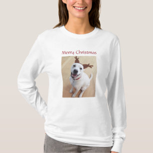 Cute Smiling White Reindeer Dog Christmas T-Shirt