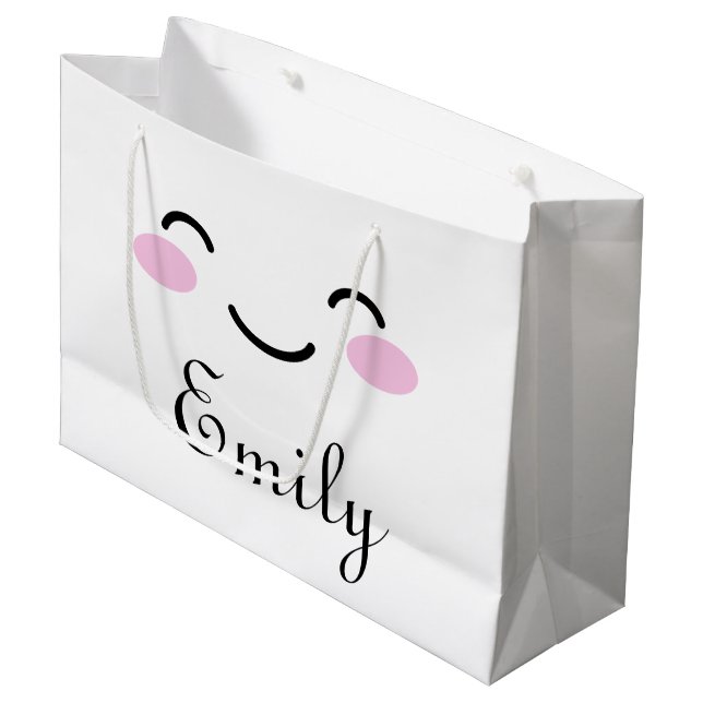 Cute smily face cartoon custom baby shower large gift bag (Front Angled)