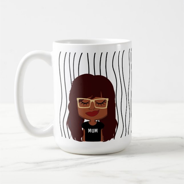 Cute Smirking Woman Striped Mug. Choose Your Look! Coffee Mug (Left)