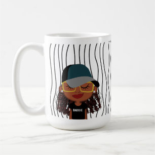 Cute Smirking Woman Striped Mug. Choose Your Look! Coffee Mug