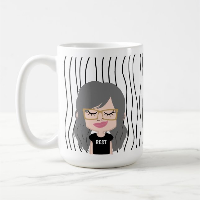 Cute Smirking Woman Striped Mug. Choose Your Look! Coffee Mug (Left)